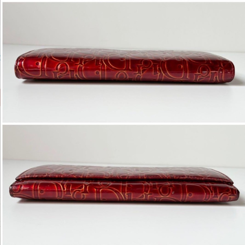Dior Red Embossed Patent Leather Continental Wallet - Picture 6 of 16